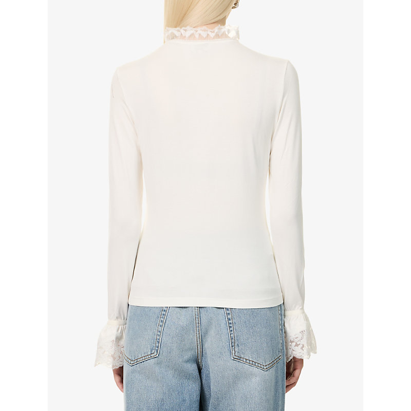 Womens Lace-Trim Stretch-Jersey Top