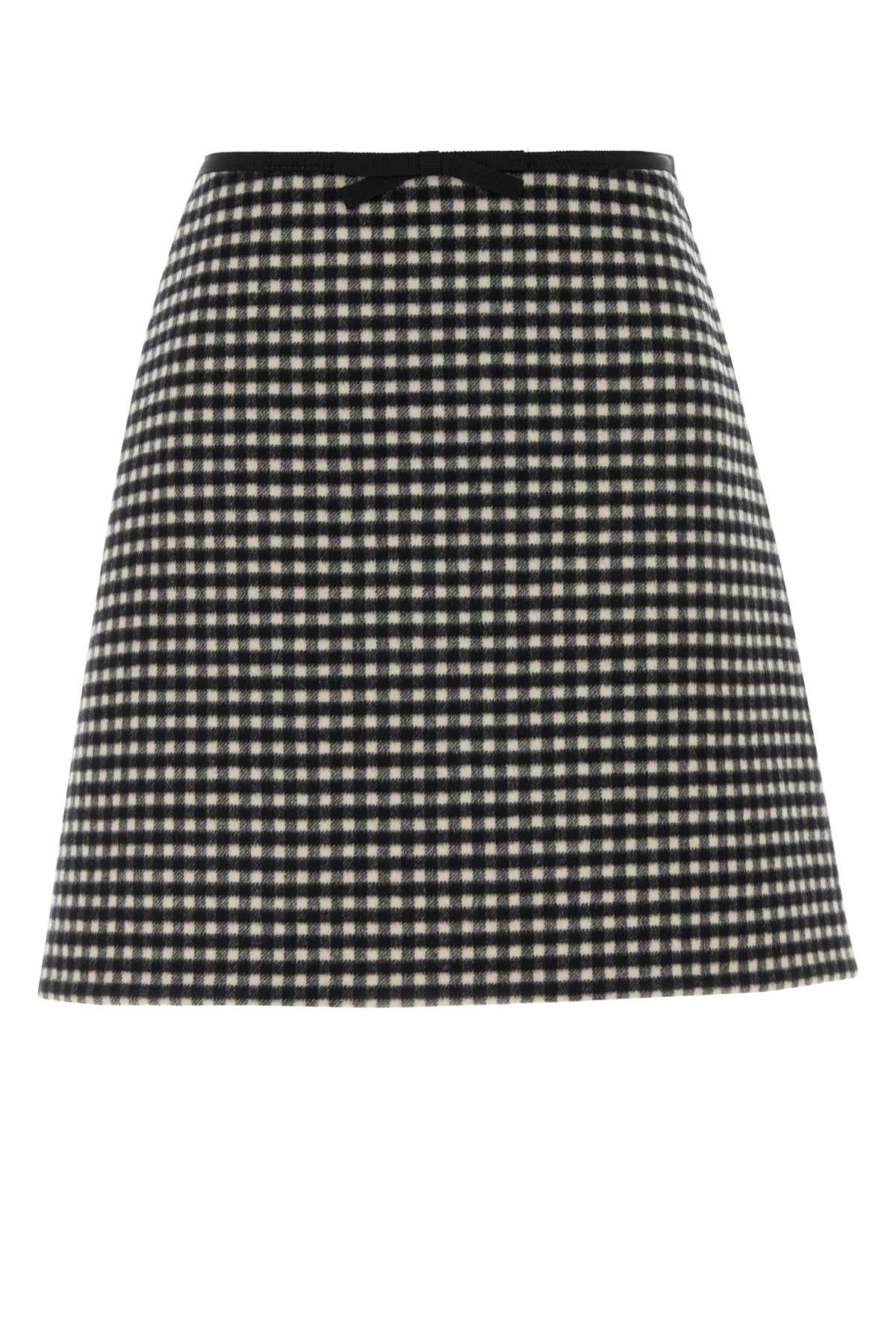 Houndstooth Wool Skirt — Black