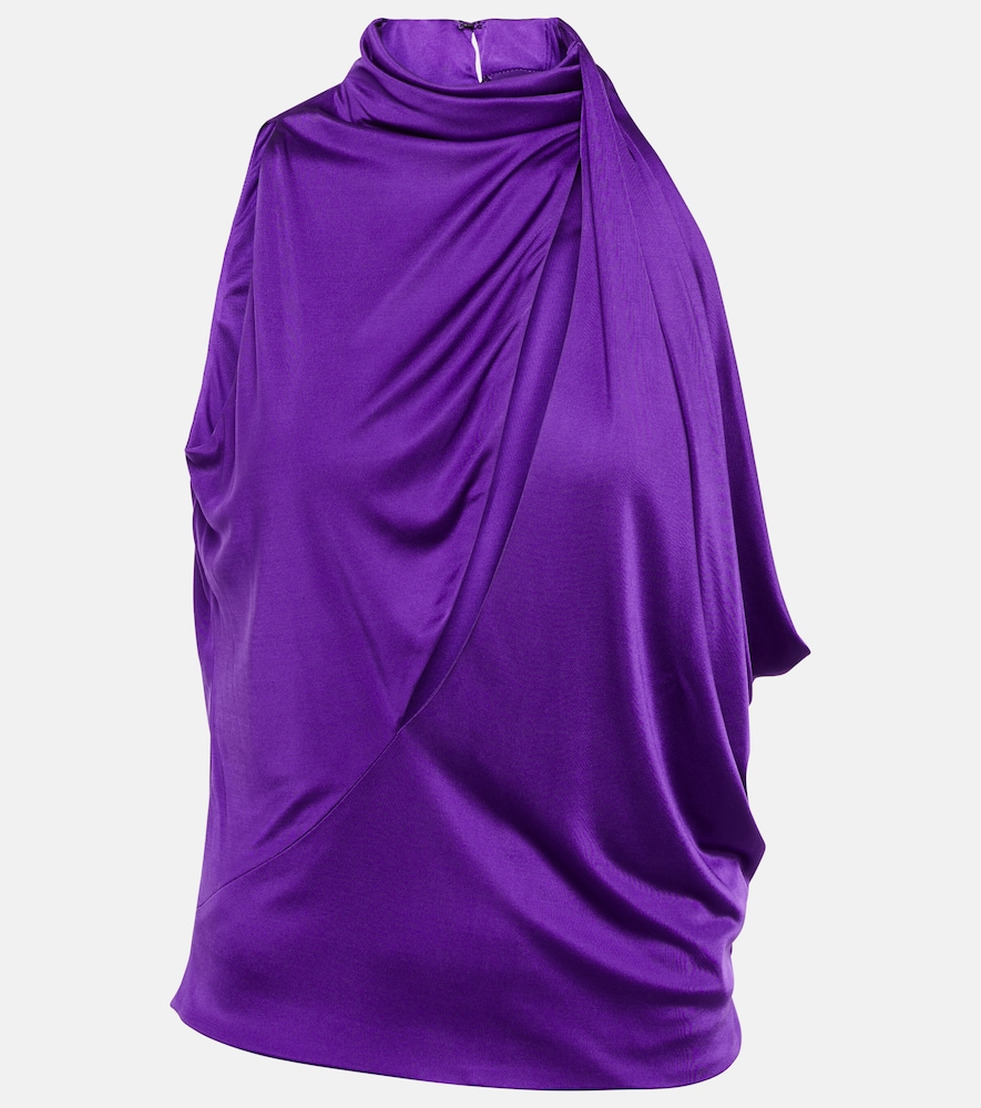 Cutout turtleneck satin top