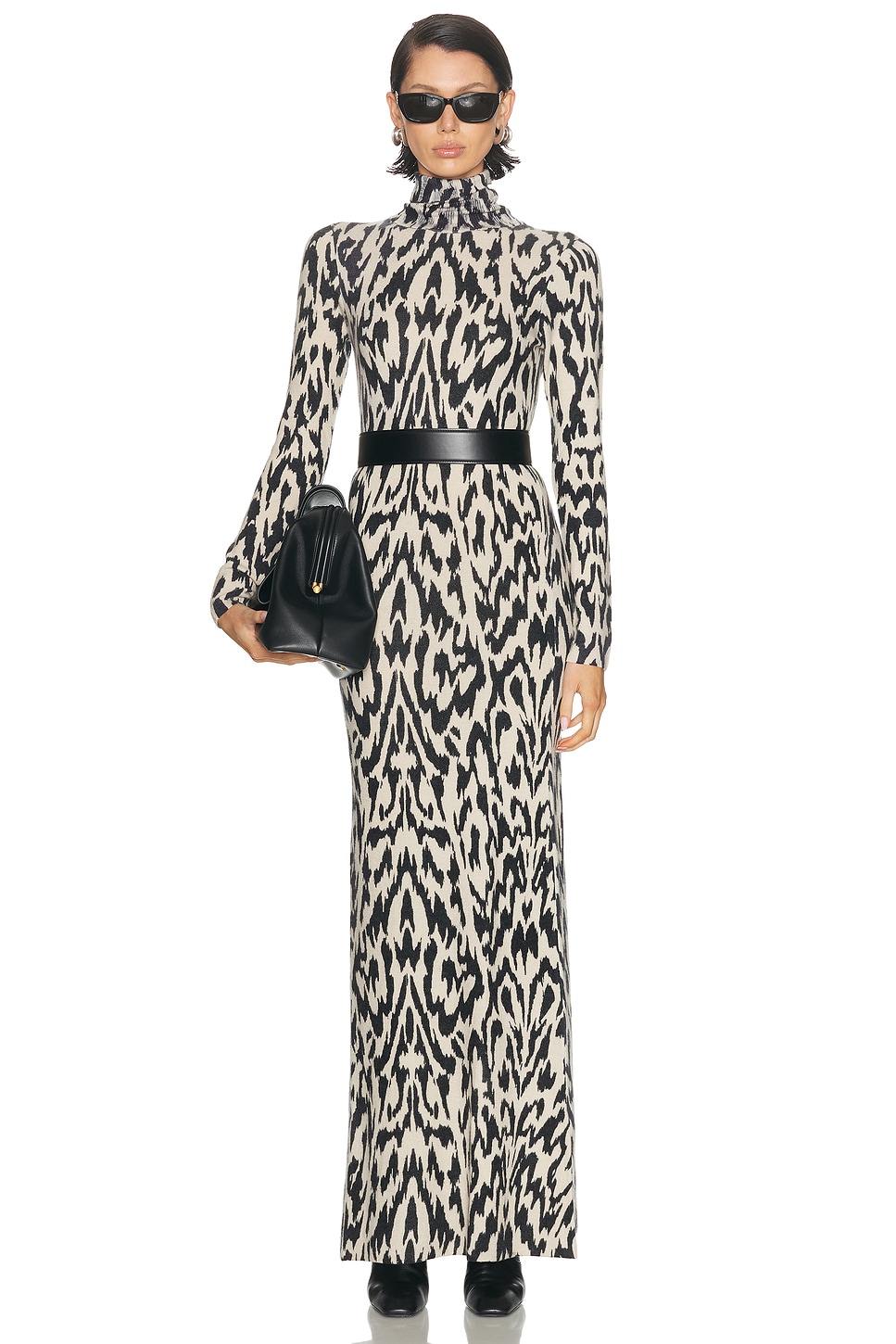 Brandon Maxwell Camille Turtleneck Dress in Abstract Leopard - Black. XS also in L