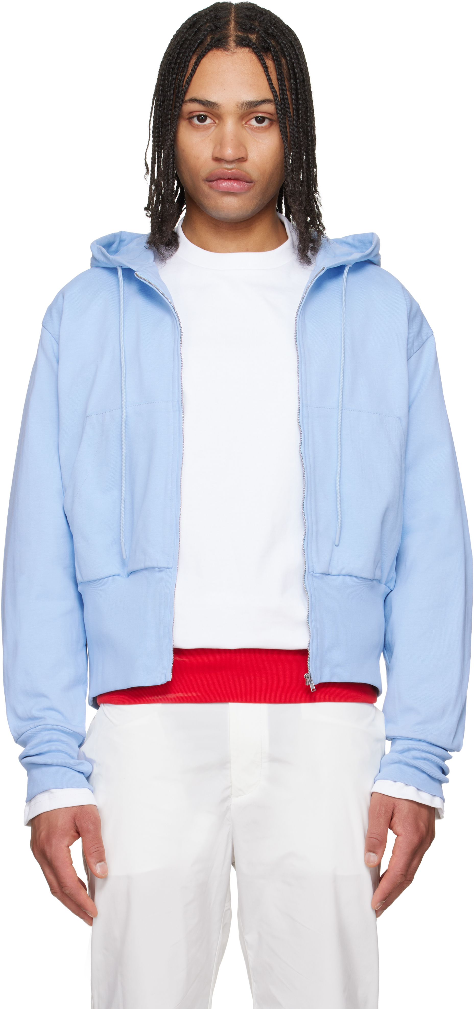 Blue Wide Band Zip-Up Hoodie