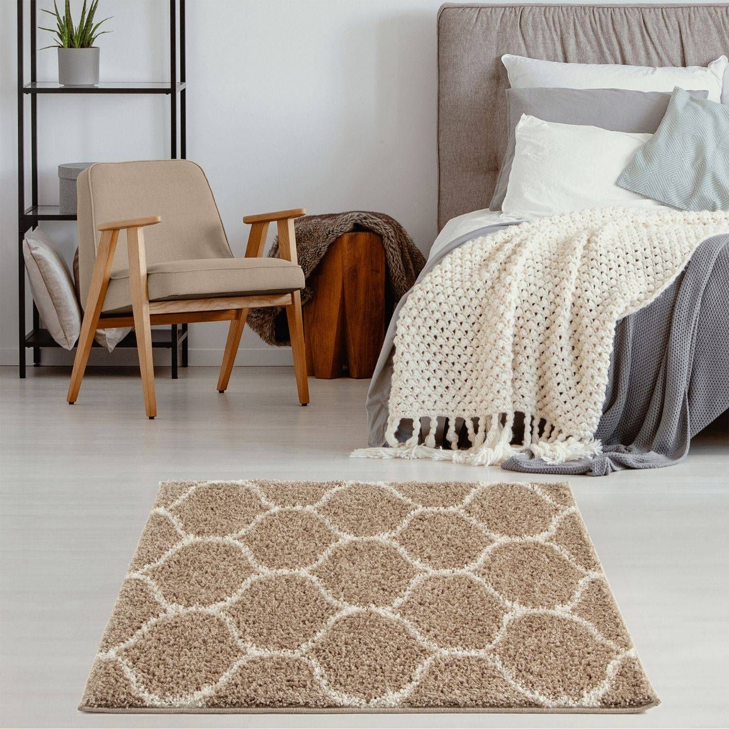 THE RUGS Unisex Moroccan Soft High Pile Shaggy Trellis Rugs & Runners Living Room in Beige | : x 150c