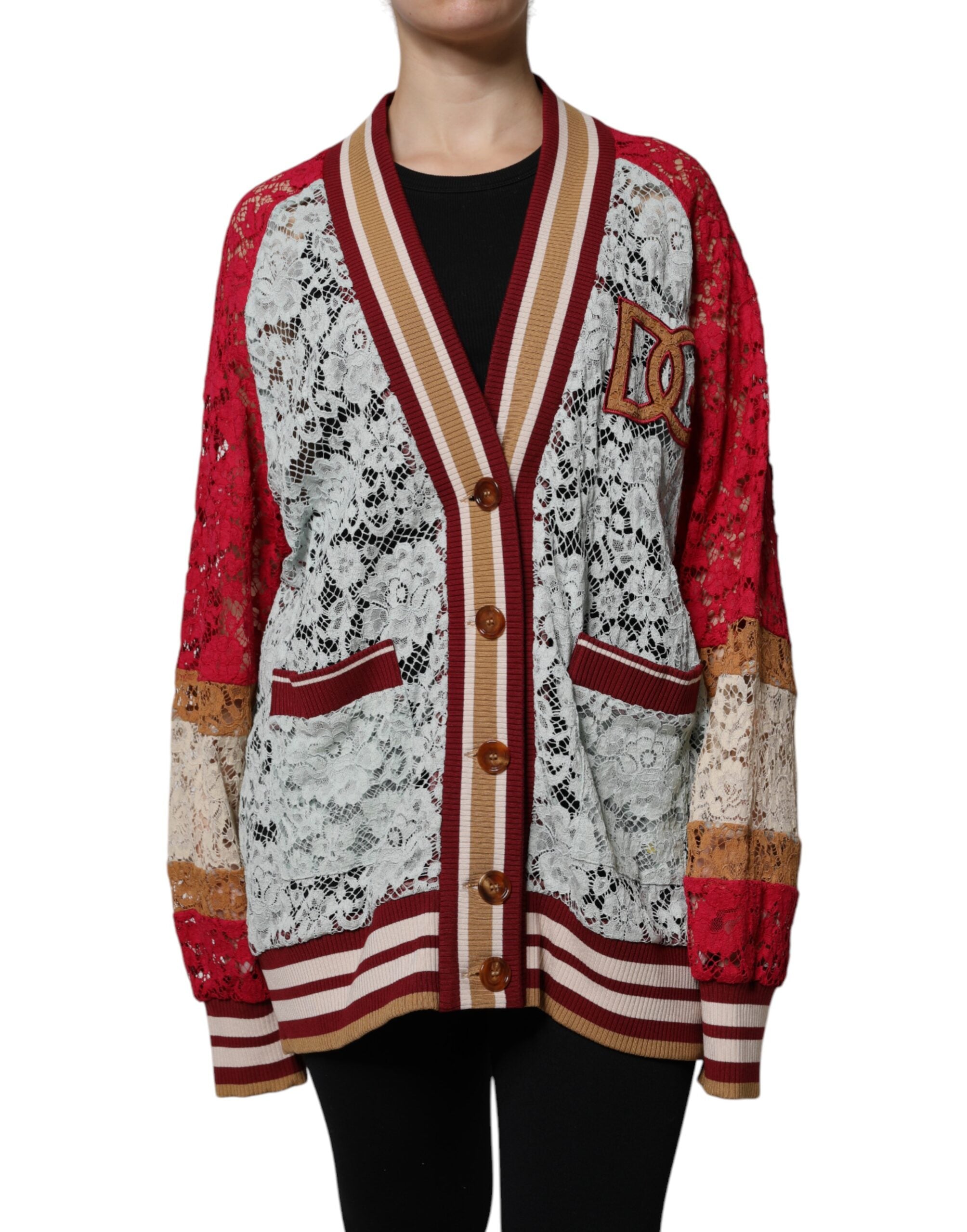 Lace Block Colorblock Cardigan — Multicolor