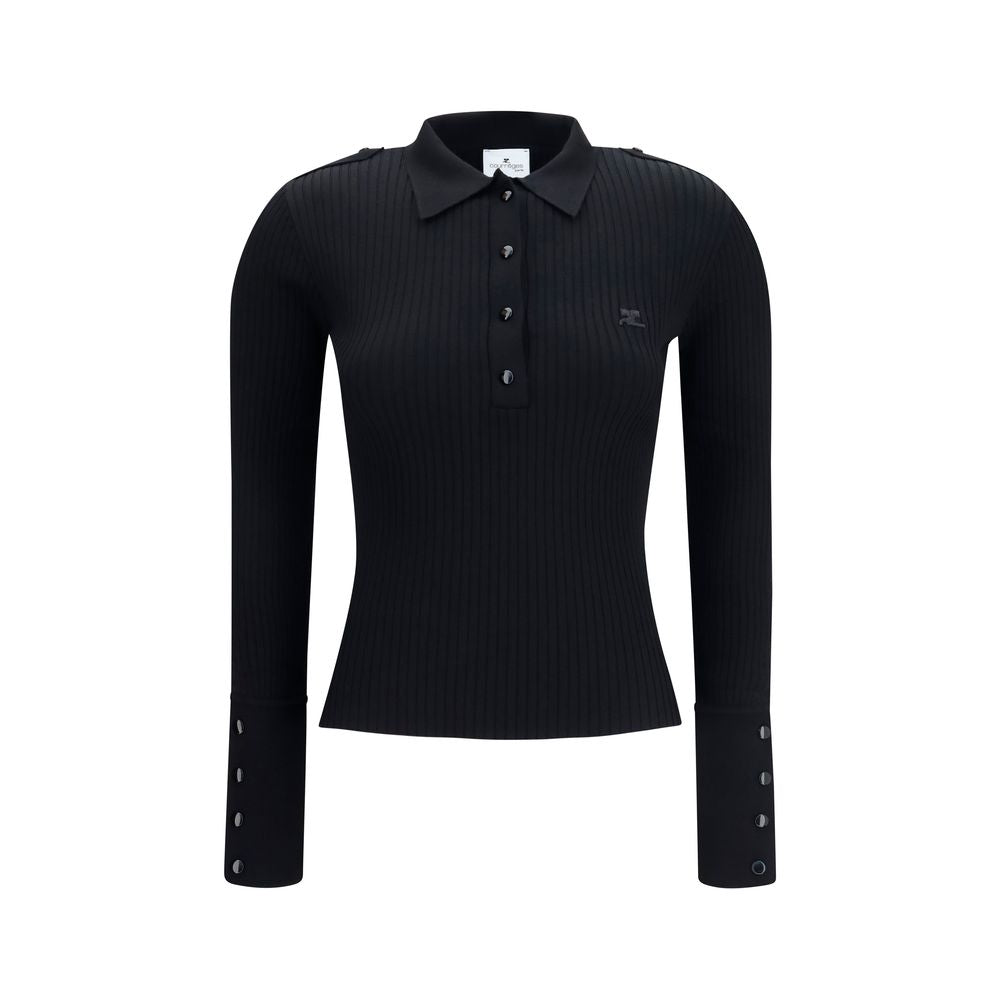 Ribbed Knit Polo Shirt — Black