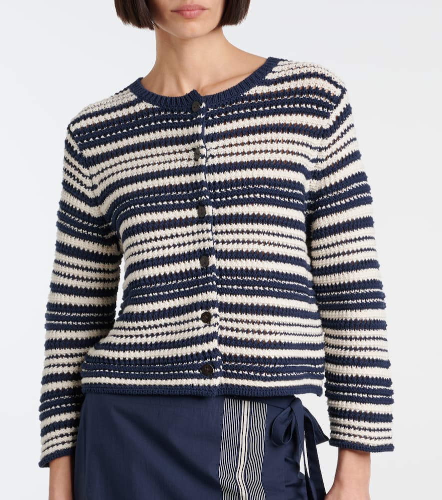 Open-knit striped cotton cardigan