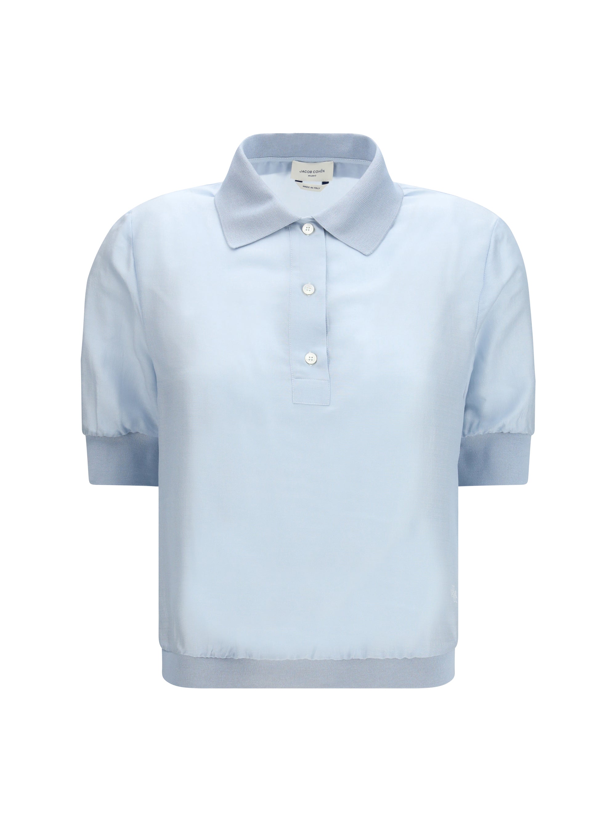 Wool-Blend Short-Sleeve Blouse — Blue