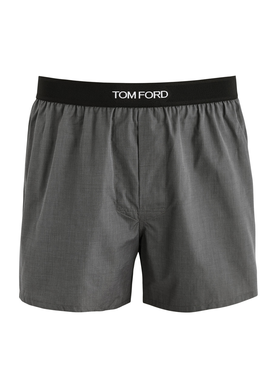 Logo Cotton Boxer Shorts - Dark Grey - S