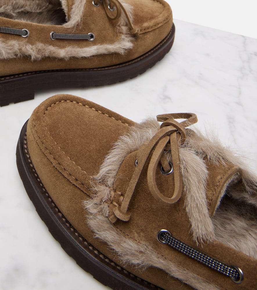 Shearling-lined suede boat shoes
