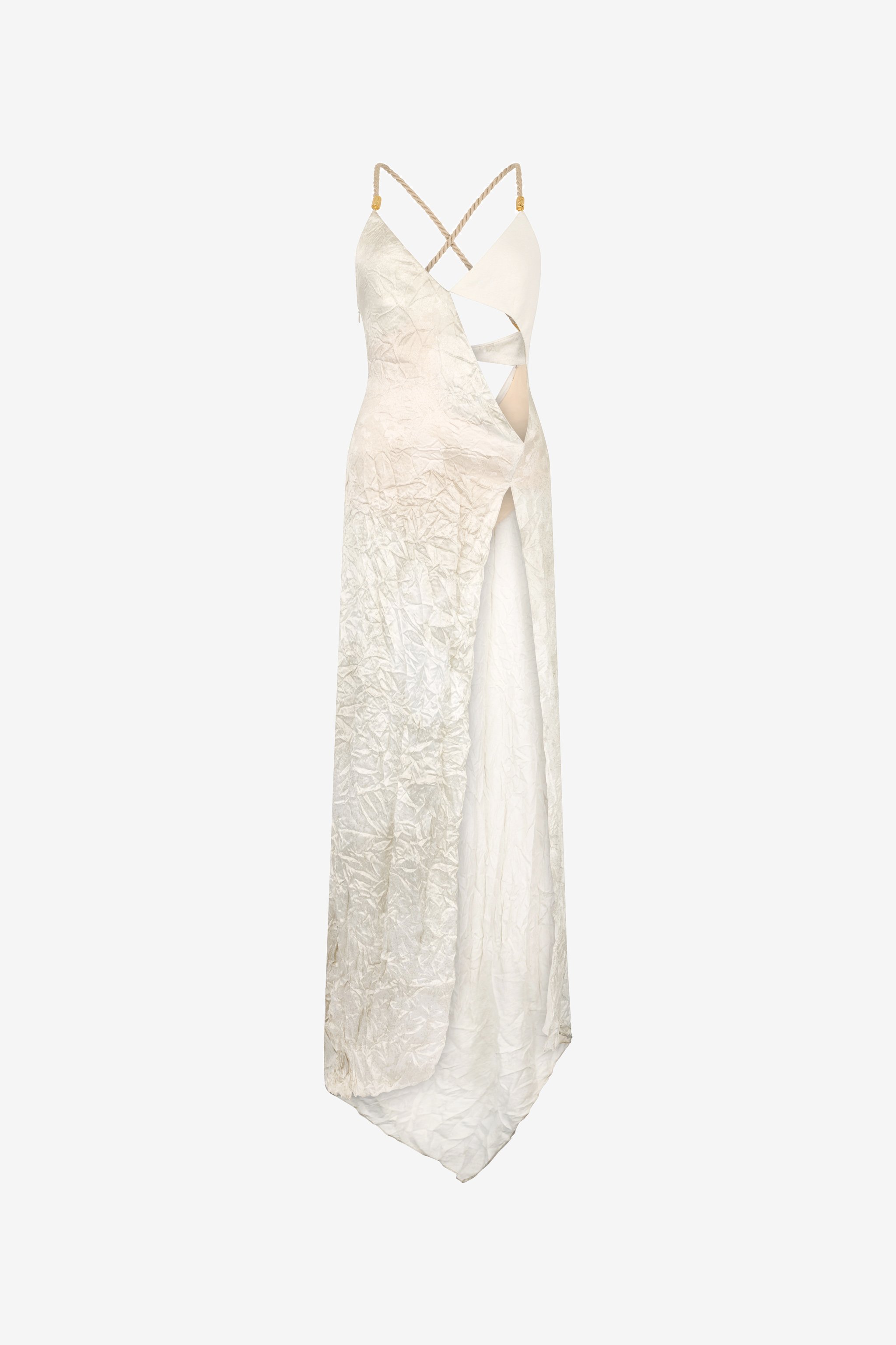 Ivory Silk Maxi Dress Crinkled