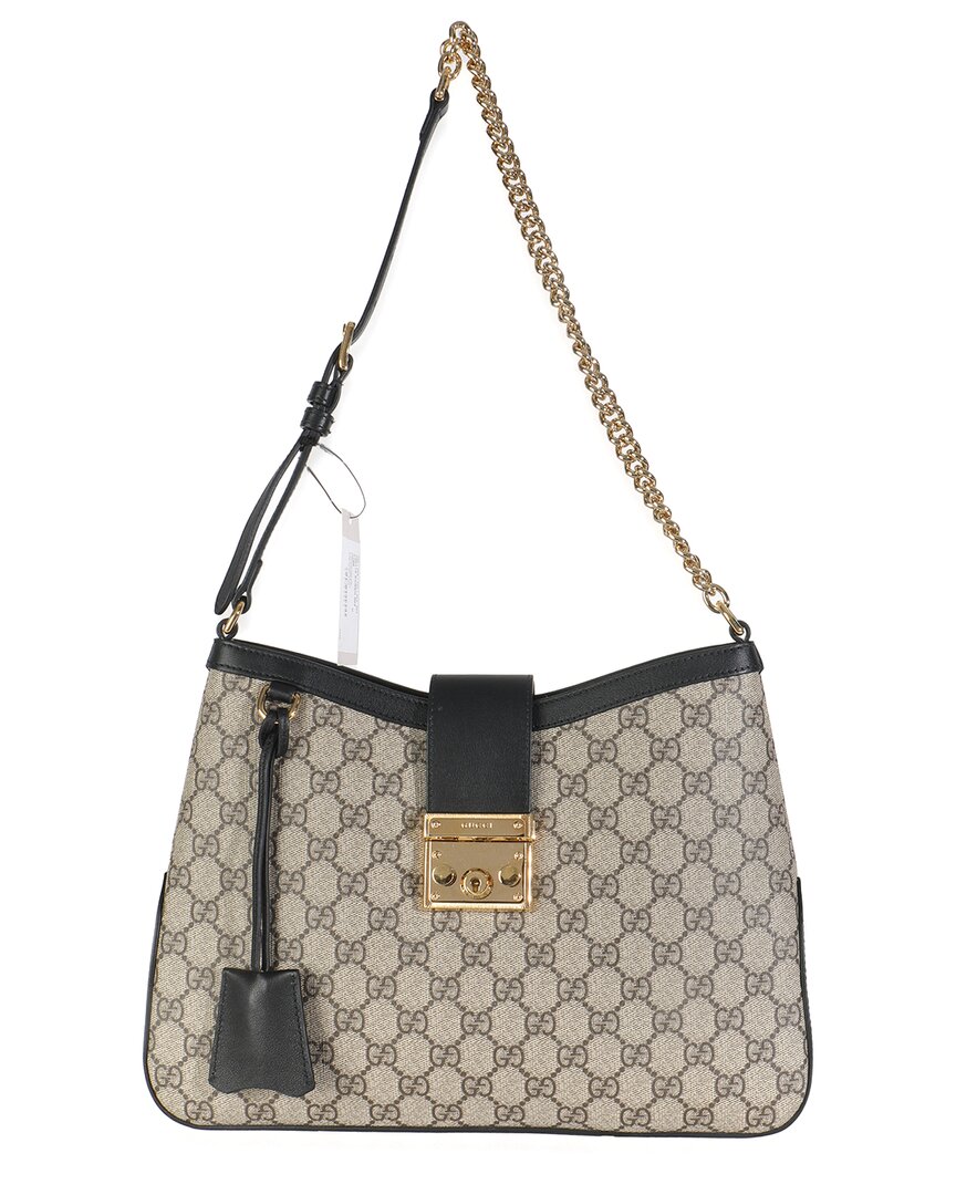 Beige & Black GG Supreme Canvas Medium Padlock Shoulder Bag (Authentic Pre-Loved)