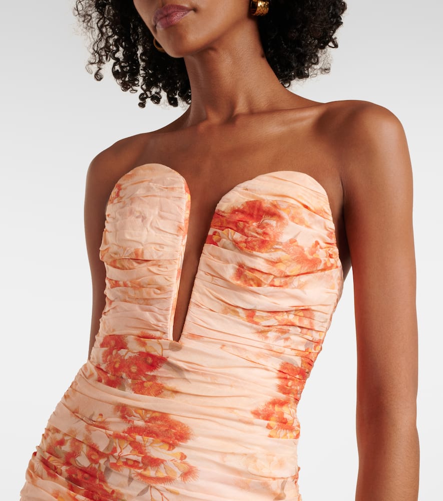 Cascadian floral strapless midi dress