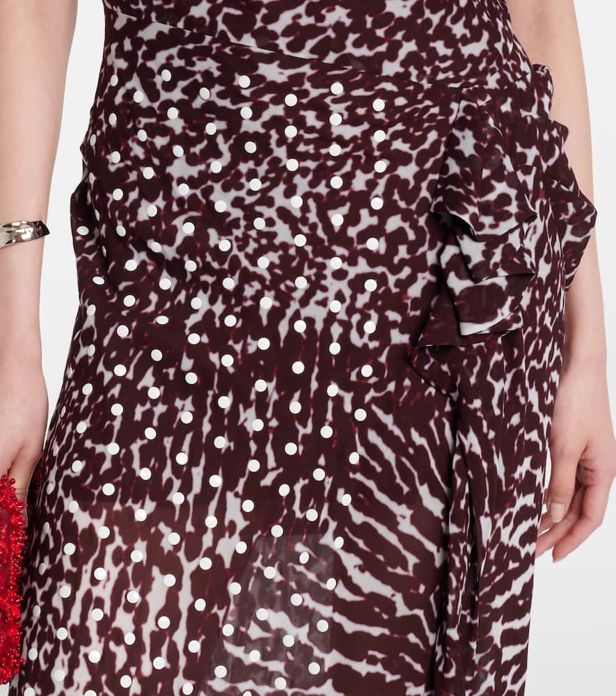 Printed draped one-shoulder midi dress