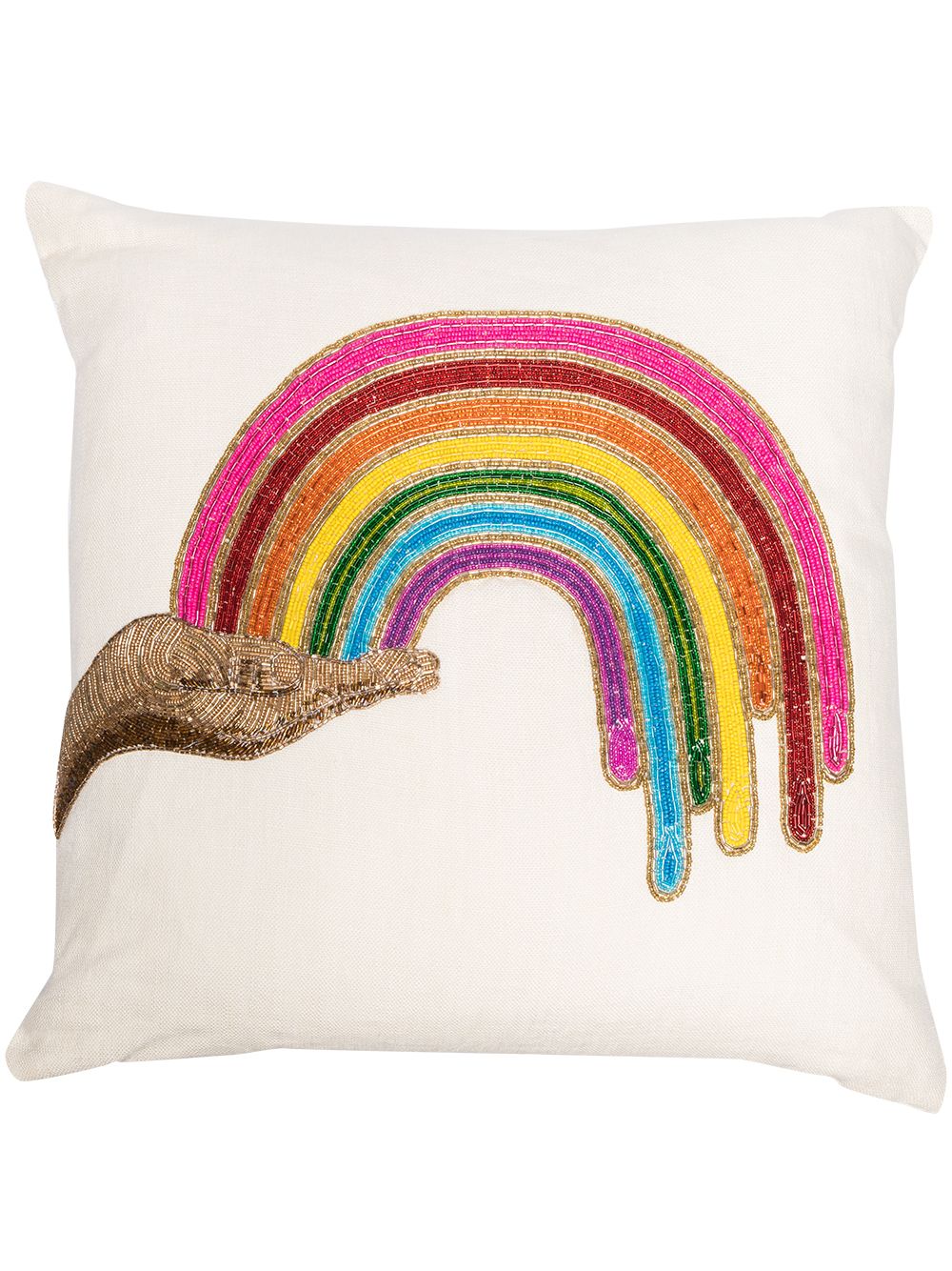 Rainbow Hand beaded pillow - Neutrals
