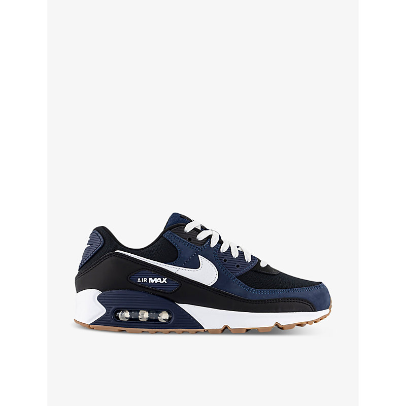 Mens Midnight Navy White Blac Air Max 90 Mesh and Leather Low-top Trainers