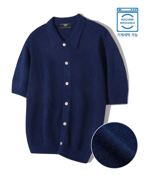 Bookle Collar Half Sleeve Cardigan Knit_CURRENT NAVY