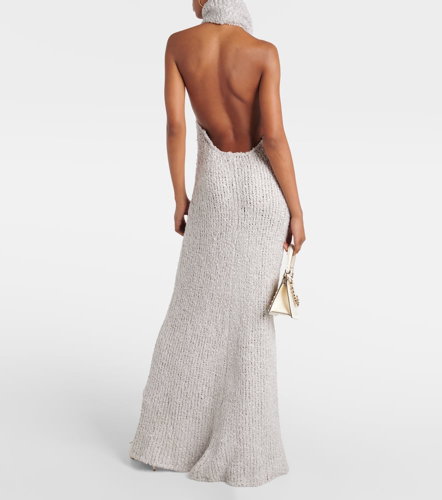 Turtleneck silk bouclé maxi dress