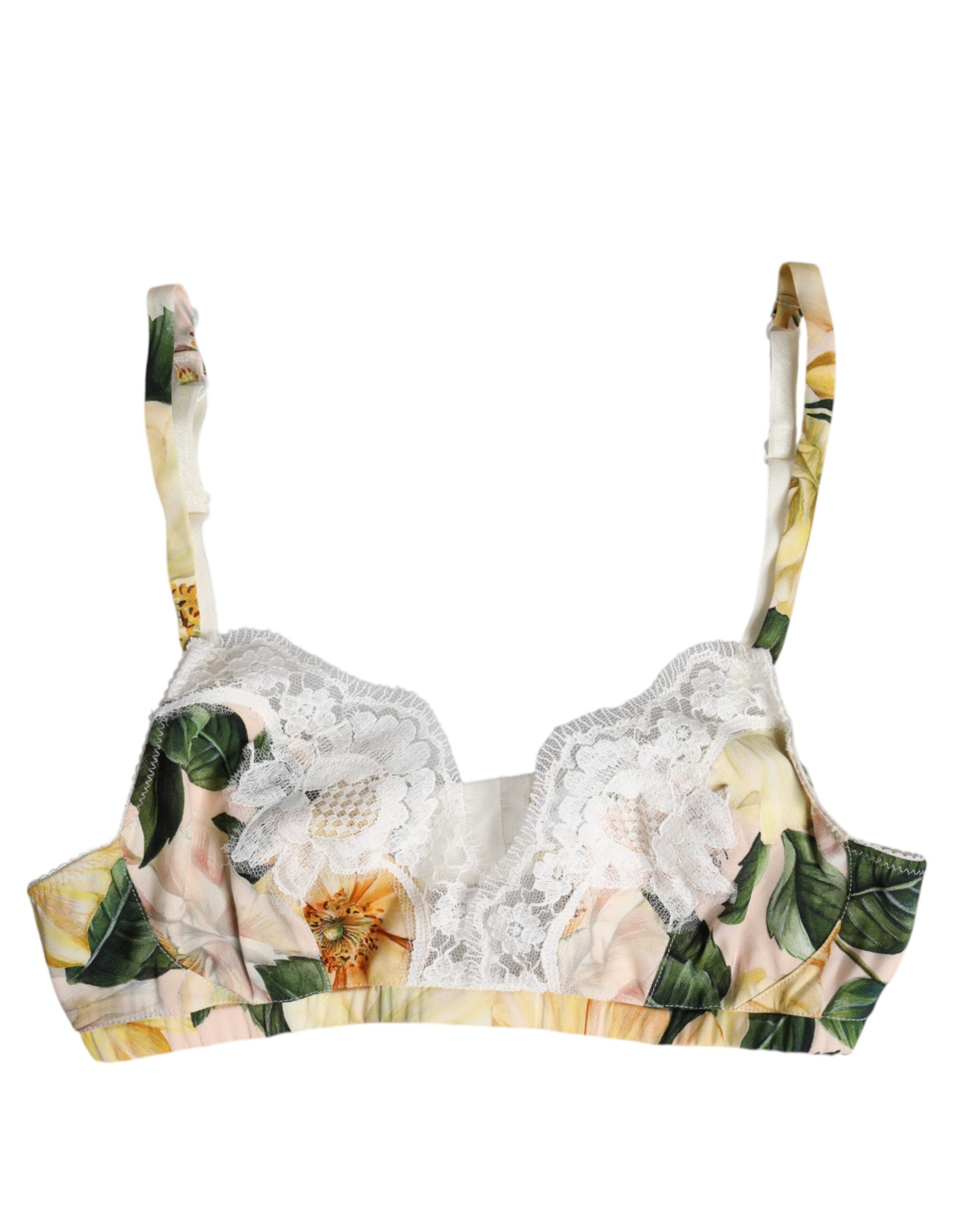 Lace-Trimmed Floral Print Bra — Multicolor