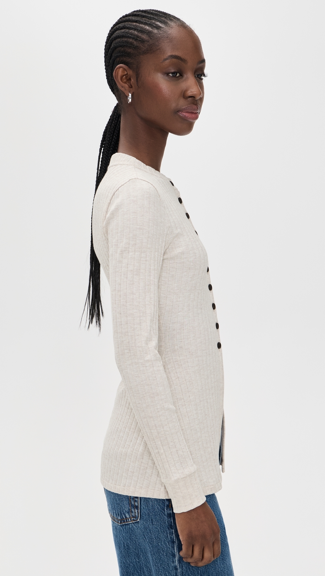 Daphne Ribbed Jersey Top Oatmeal Marl