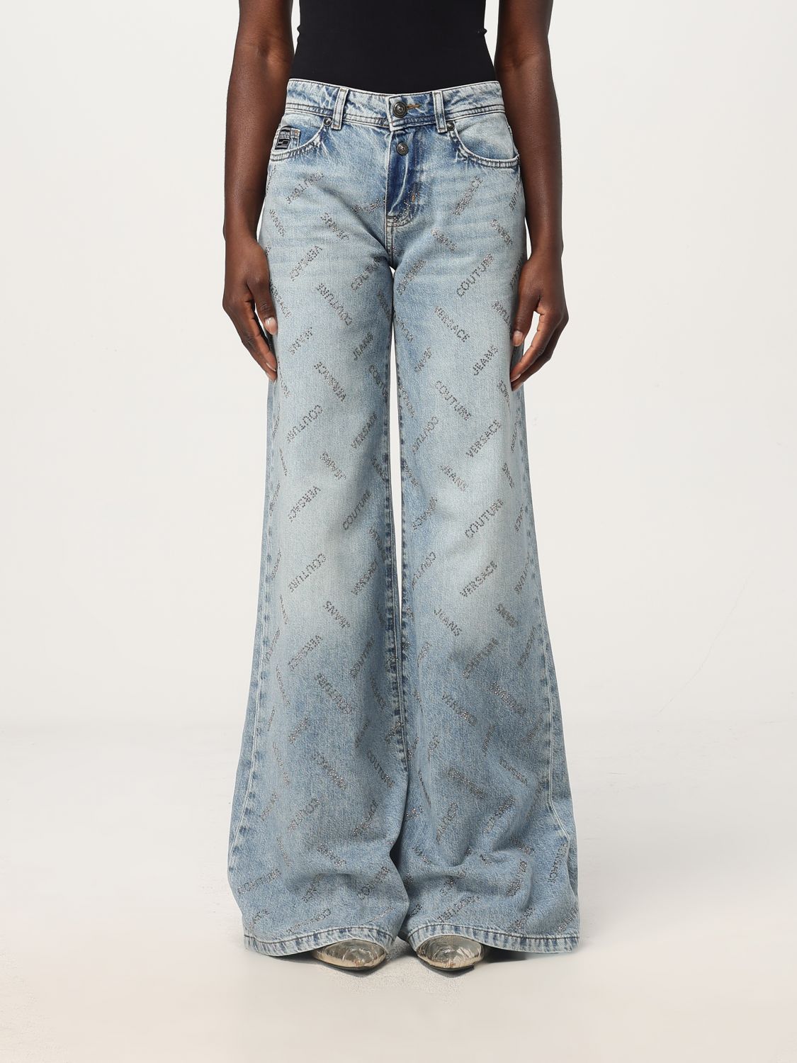 Crystal-logo straight-leg jeans - Blue