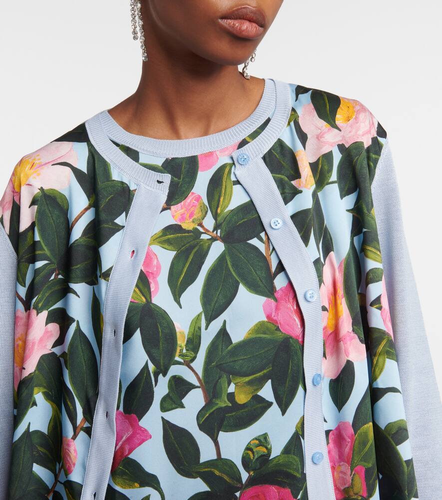 Printed silk-trimmed cardigan