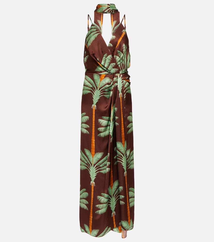 Embroidered printed silk maxi dress