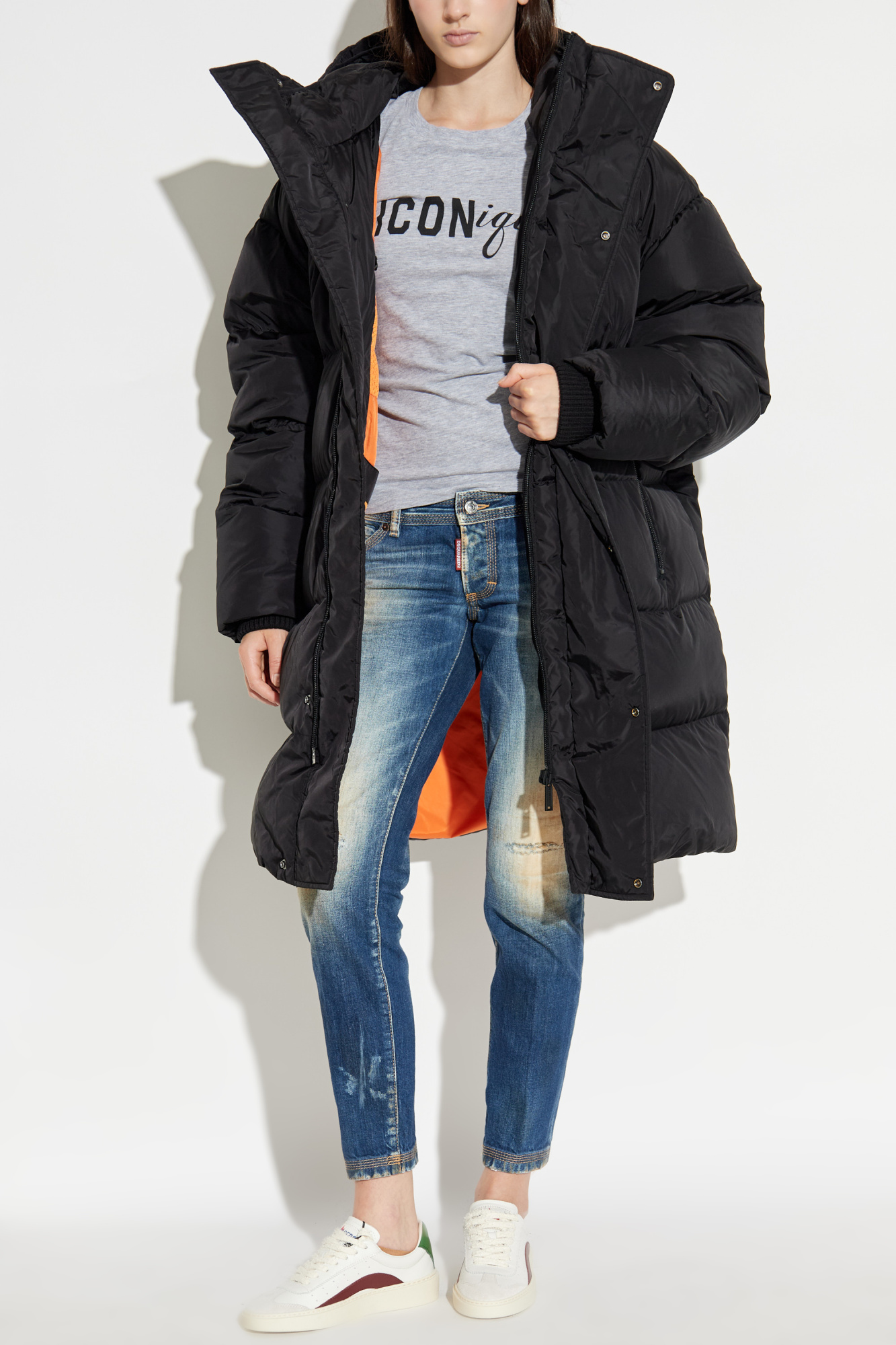 Long Down Jacket, Women's, Black