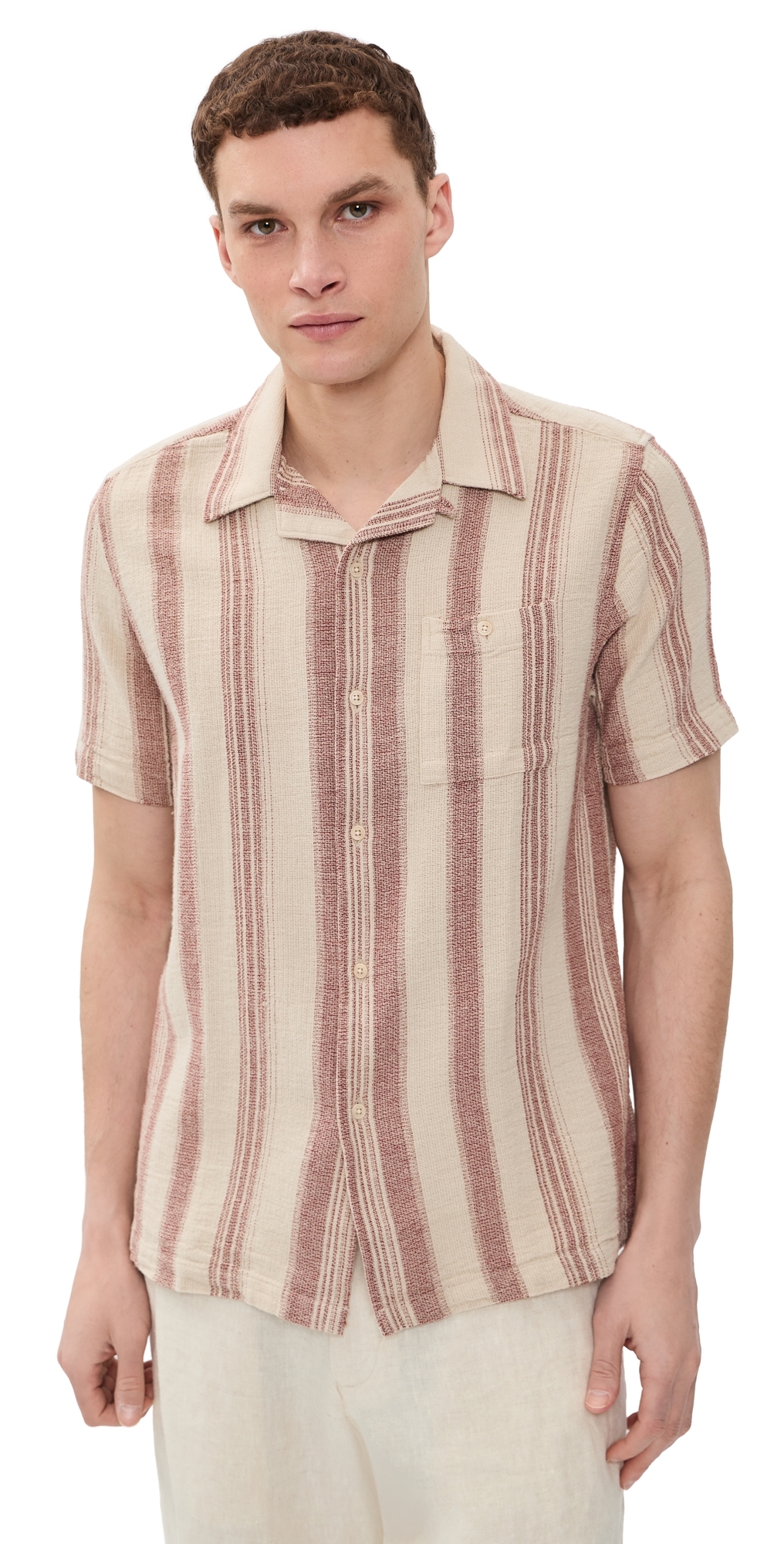 Dobby Stripe Selleck Shirt Sand/Red