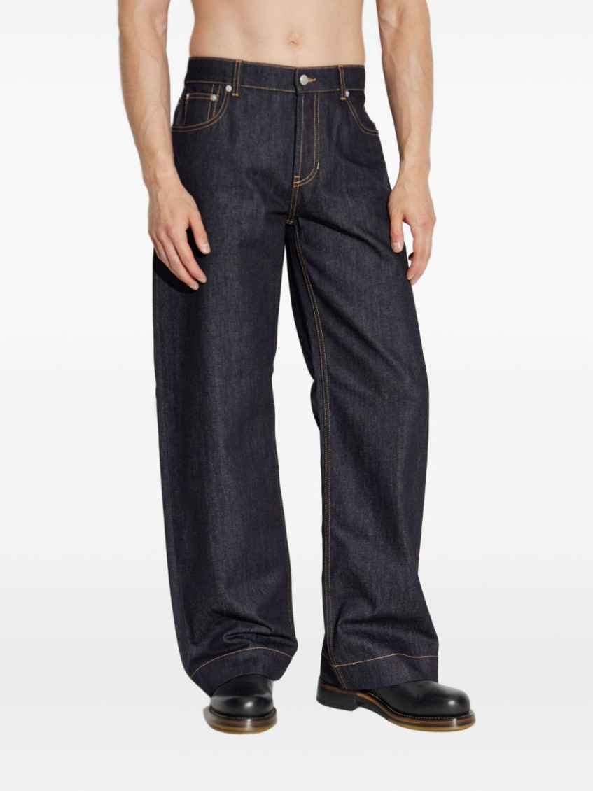 Navy Blue Wide Leg Jeans