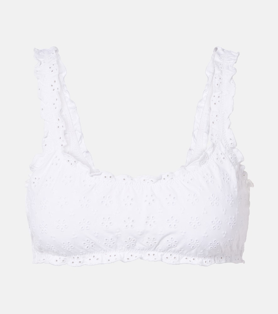 Broderie anglaise ruffled bikini top