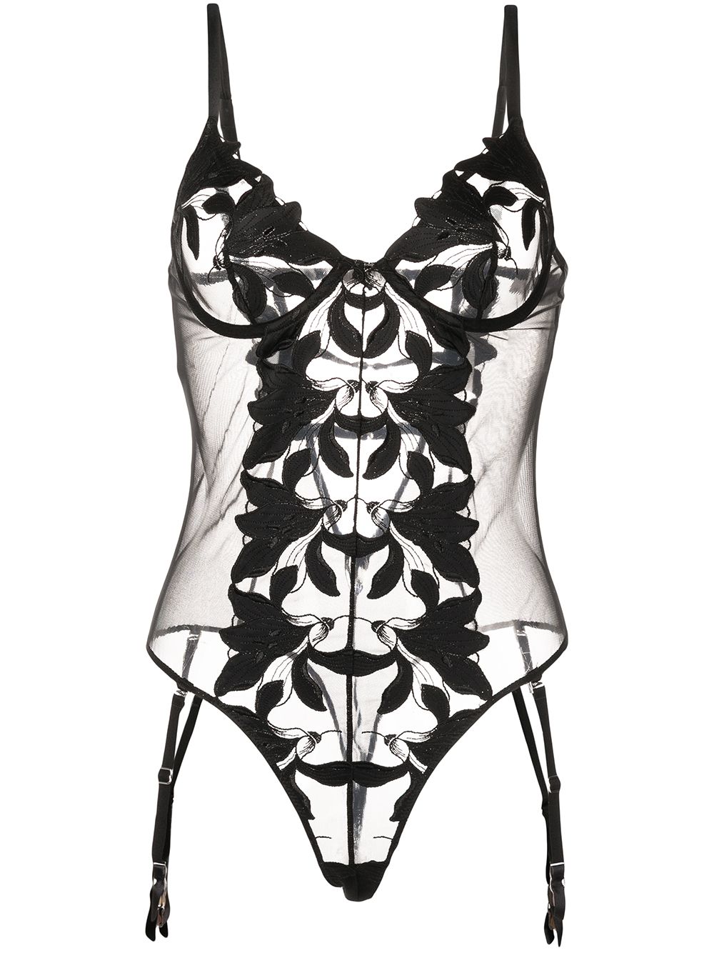 Lily satin embroidered bodysuit - Black