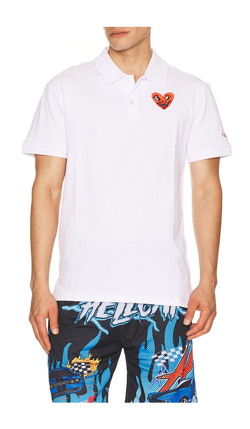 REASON Keith Haring Heart Polo in White. XL/1X. Also in S
