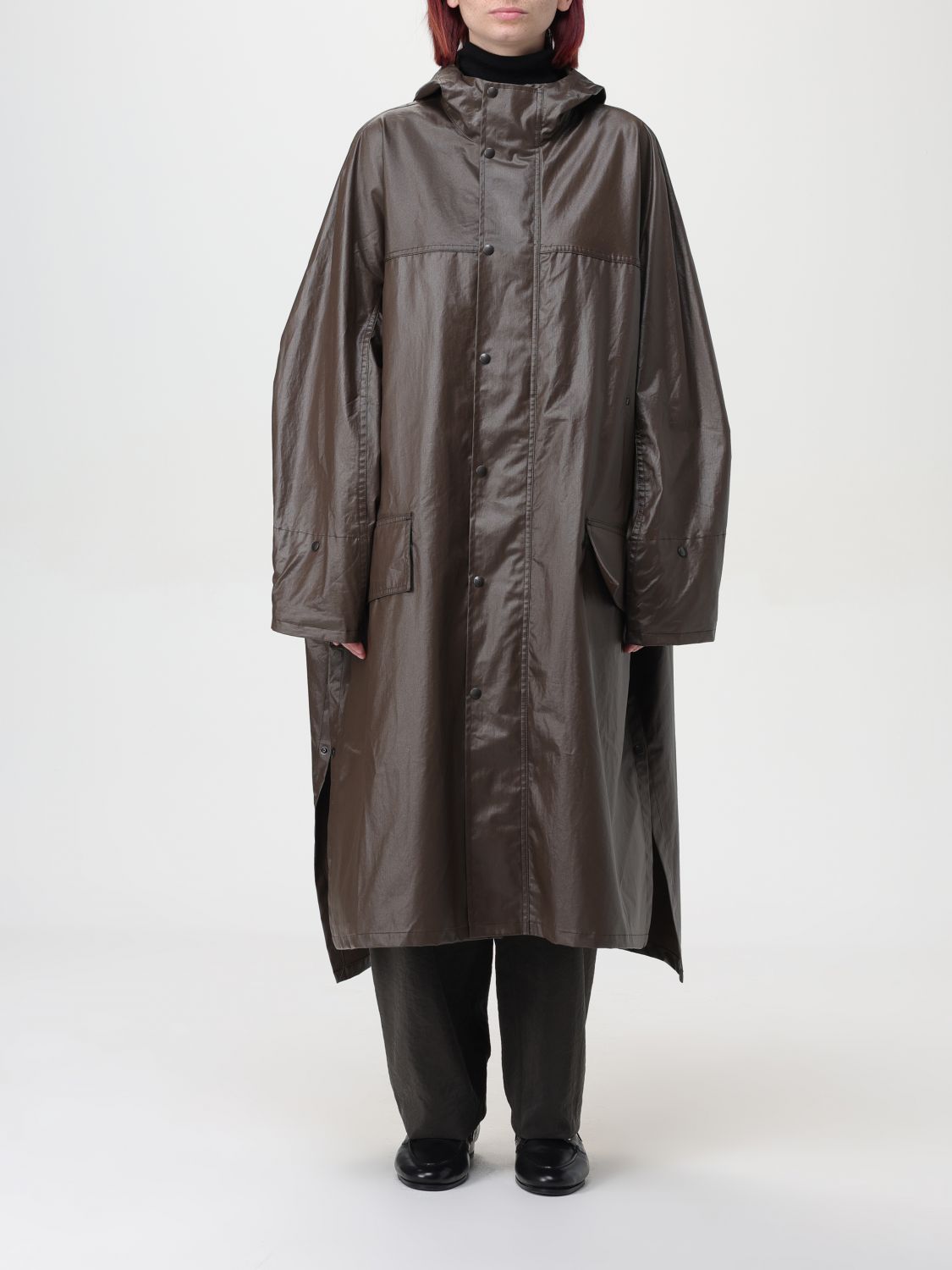Hooded cotton raincoat - Brown