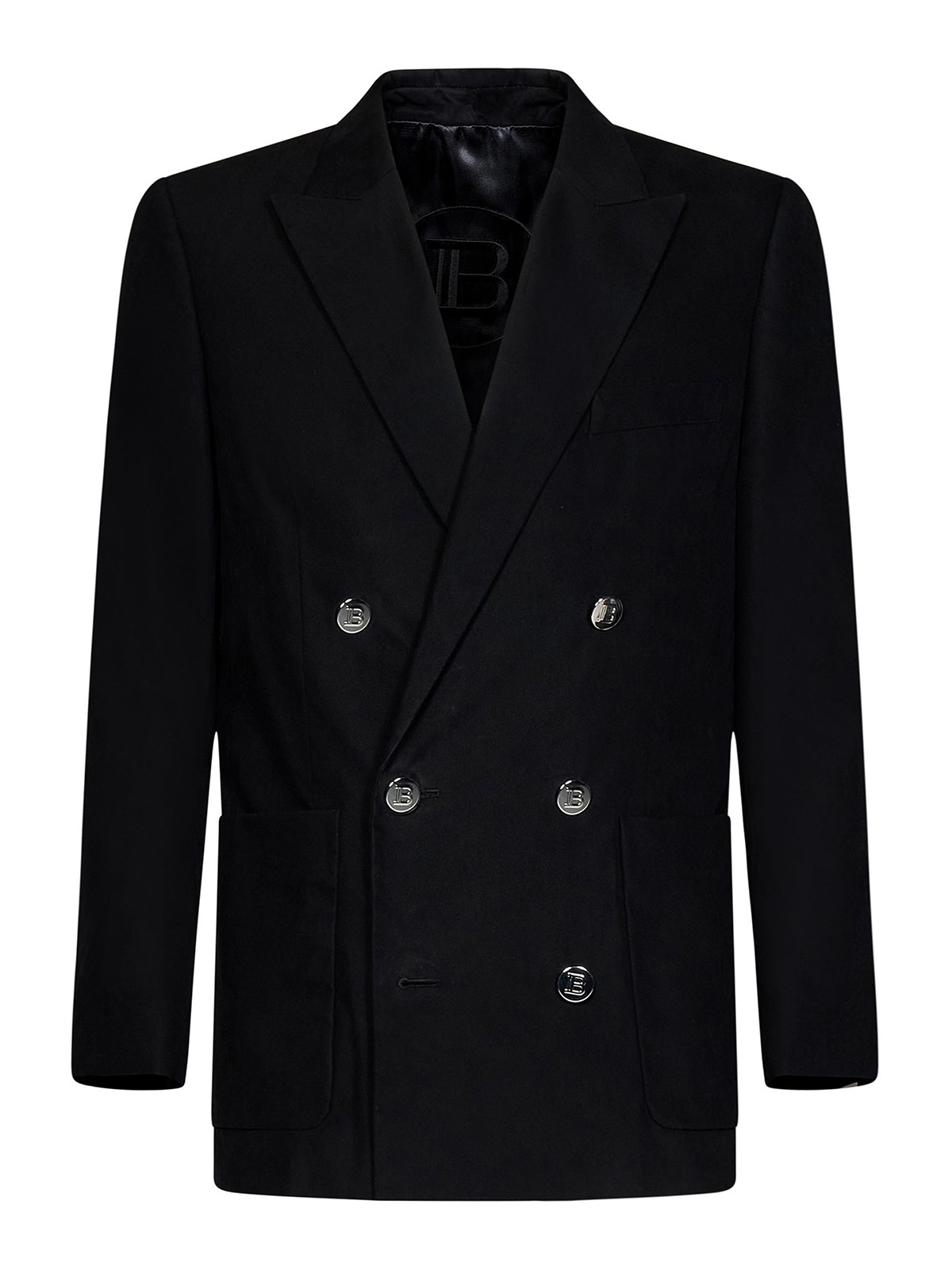 Black cotton twill double-breasted blazer