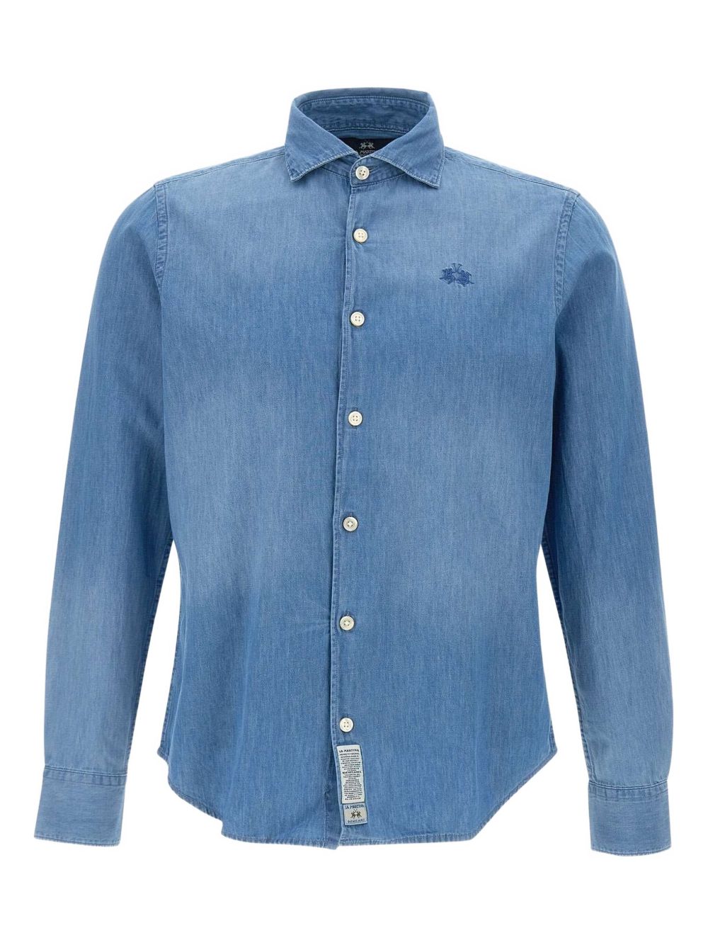 Logo-embroidered denim shirt - Blue