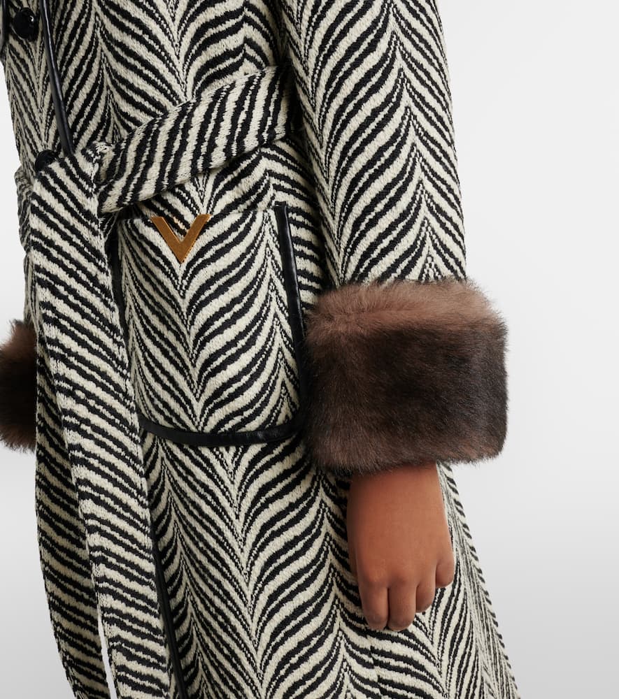 VGold shearling-trimmed wool-blend coat
