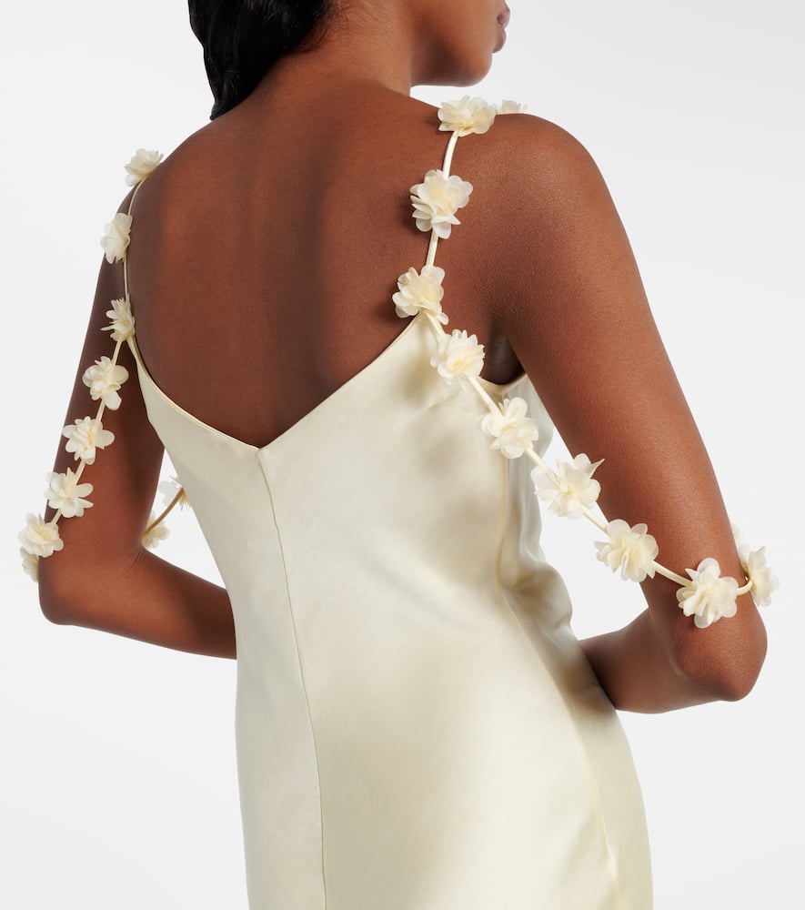 Self-Portrait Floral-appliqué satin maxi dress