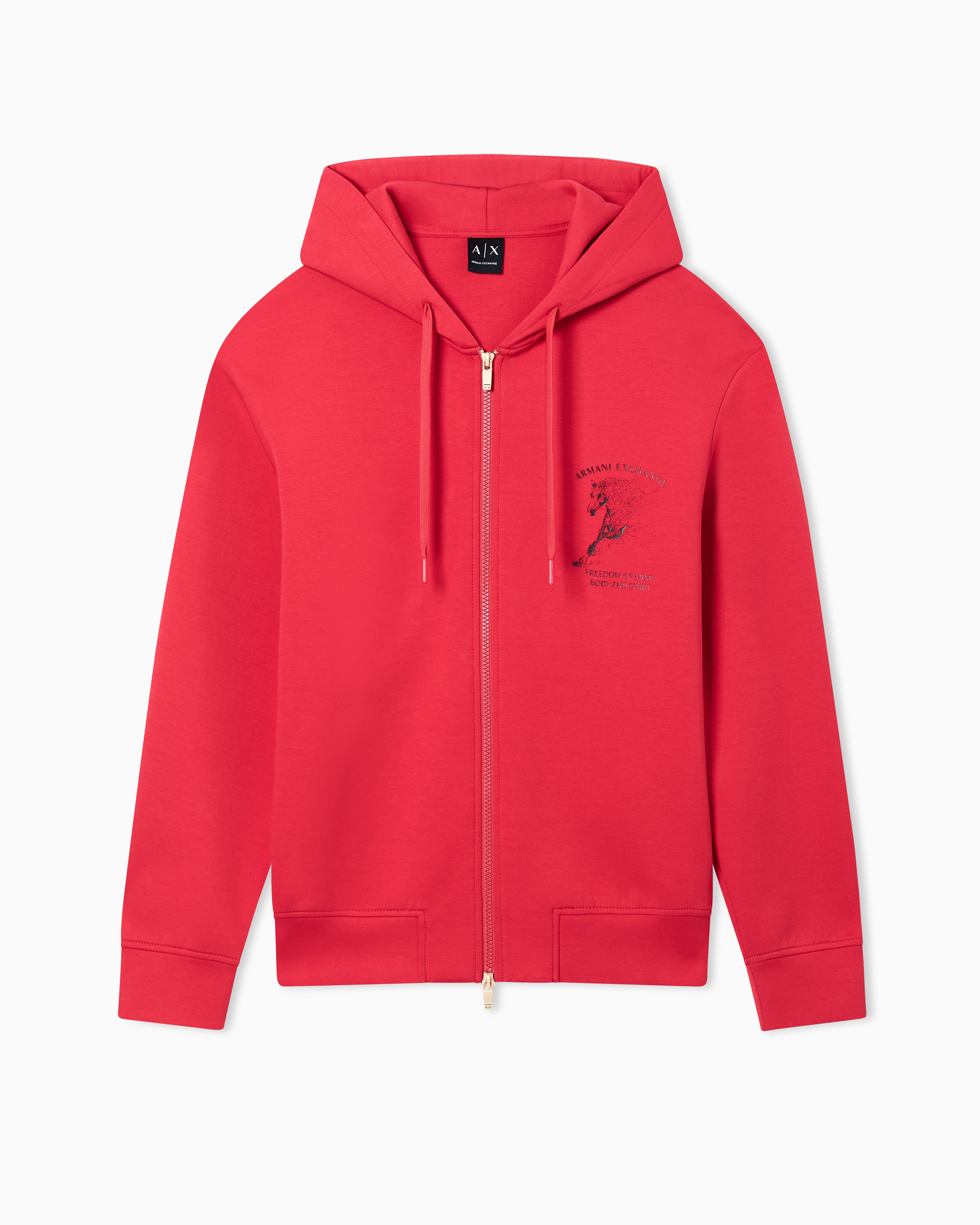 Zip-up hoodie with logo and horse print