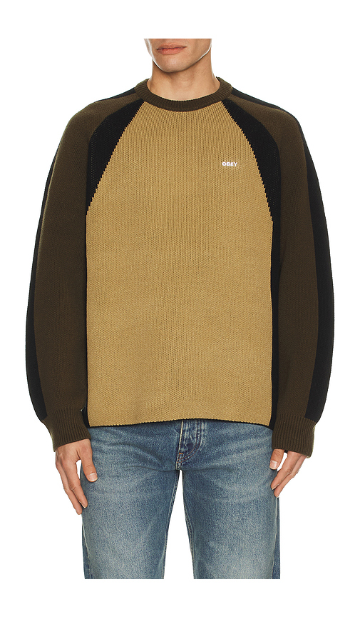 Obey Raglan Crew Neck Sweater in Green. XL/1X. Also in L