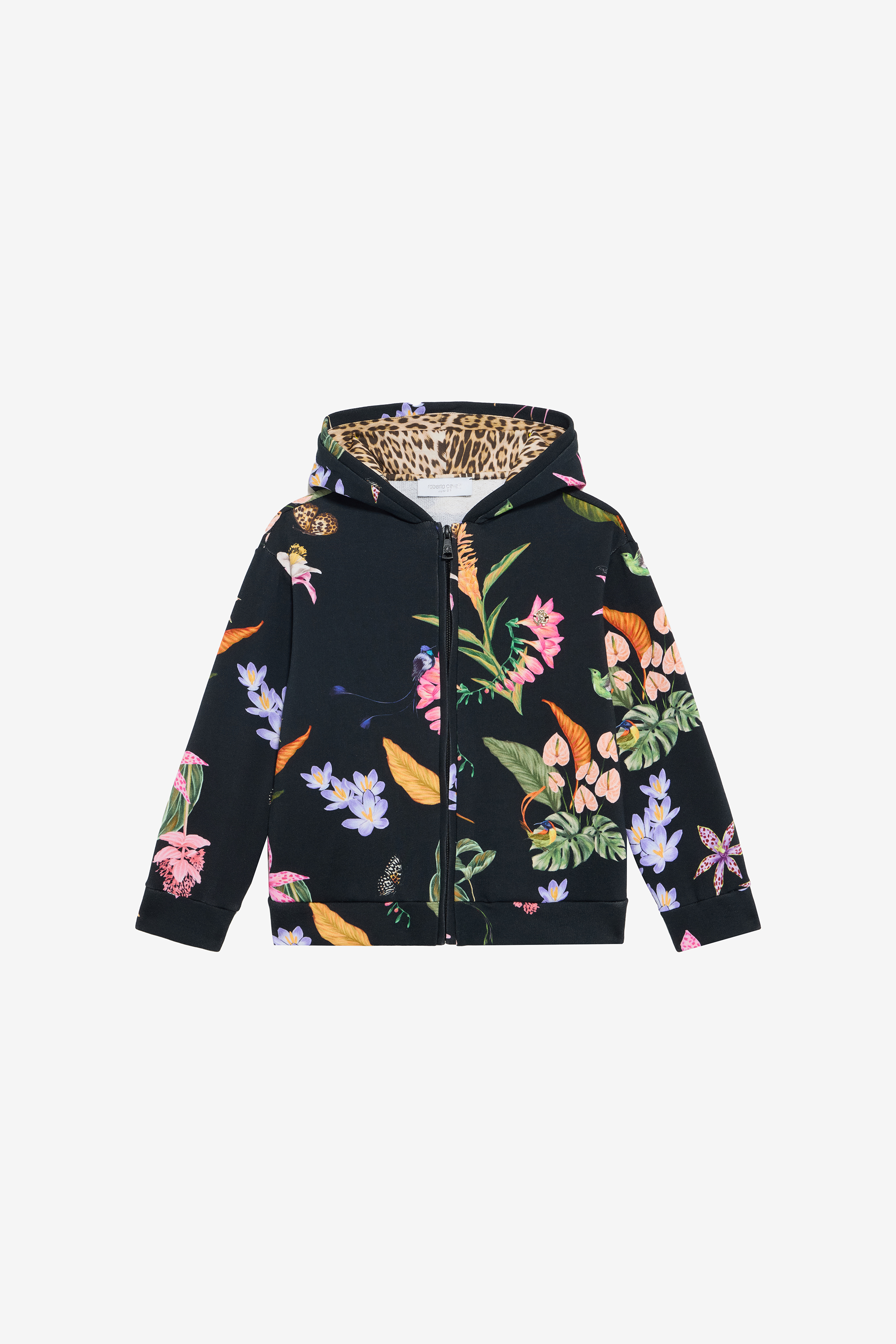 Black Hoodie With Tropical Print