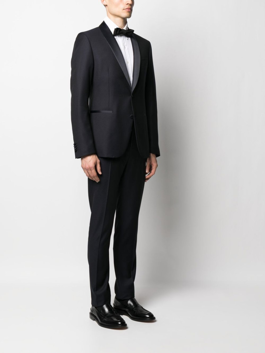Navy Blue Single-breasted Slim-cut Dinner Suit