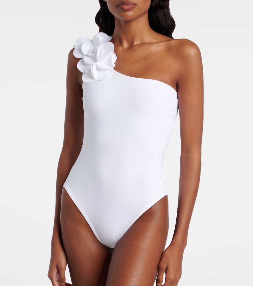 Tess floral-appliqué one-shoulder swimsuit