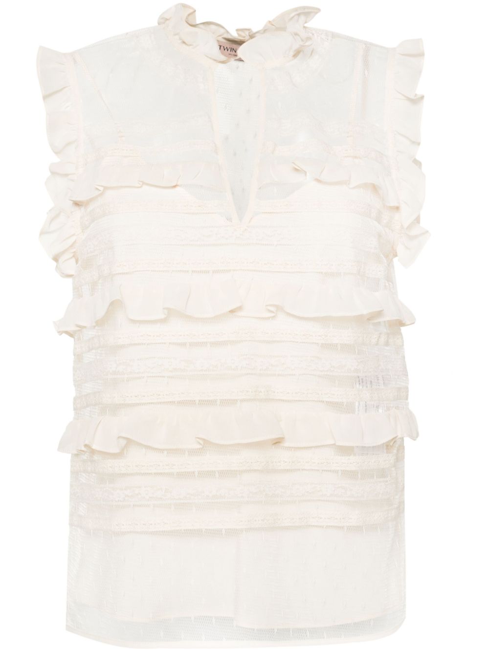 Floral-lace sleeveless blouse - Neutrals