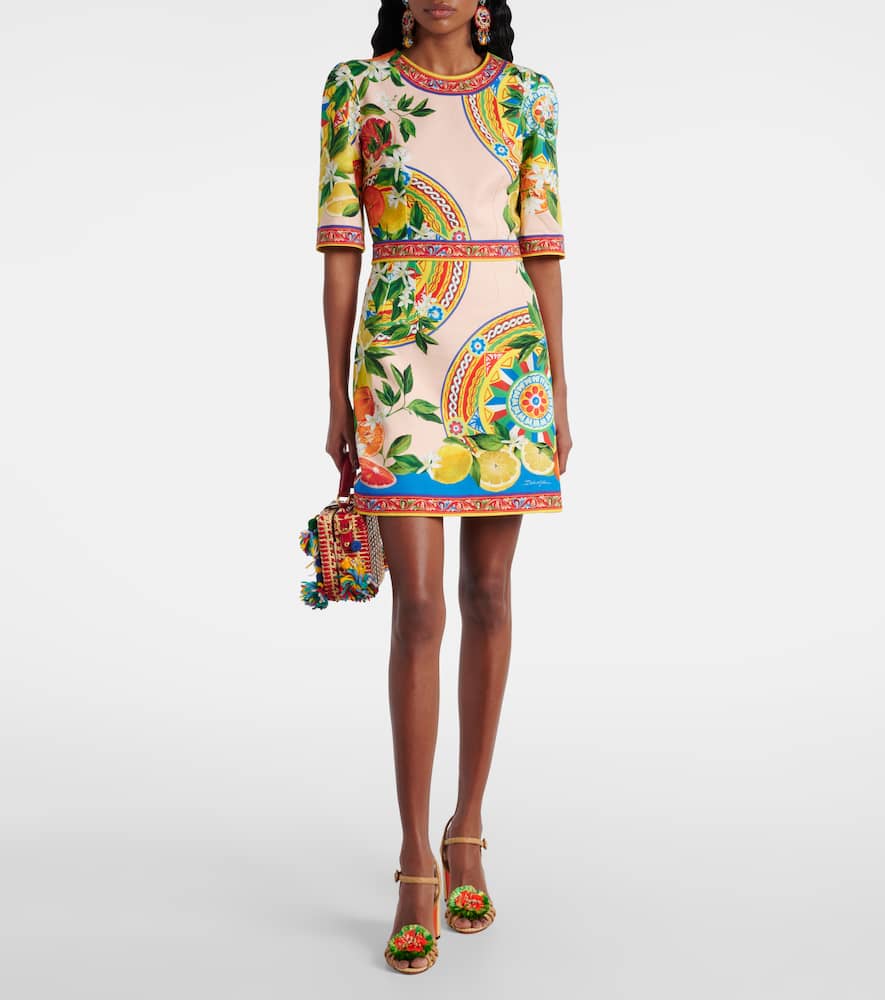 Printed cotton-blend minidress