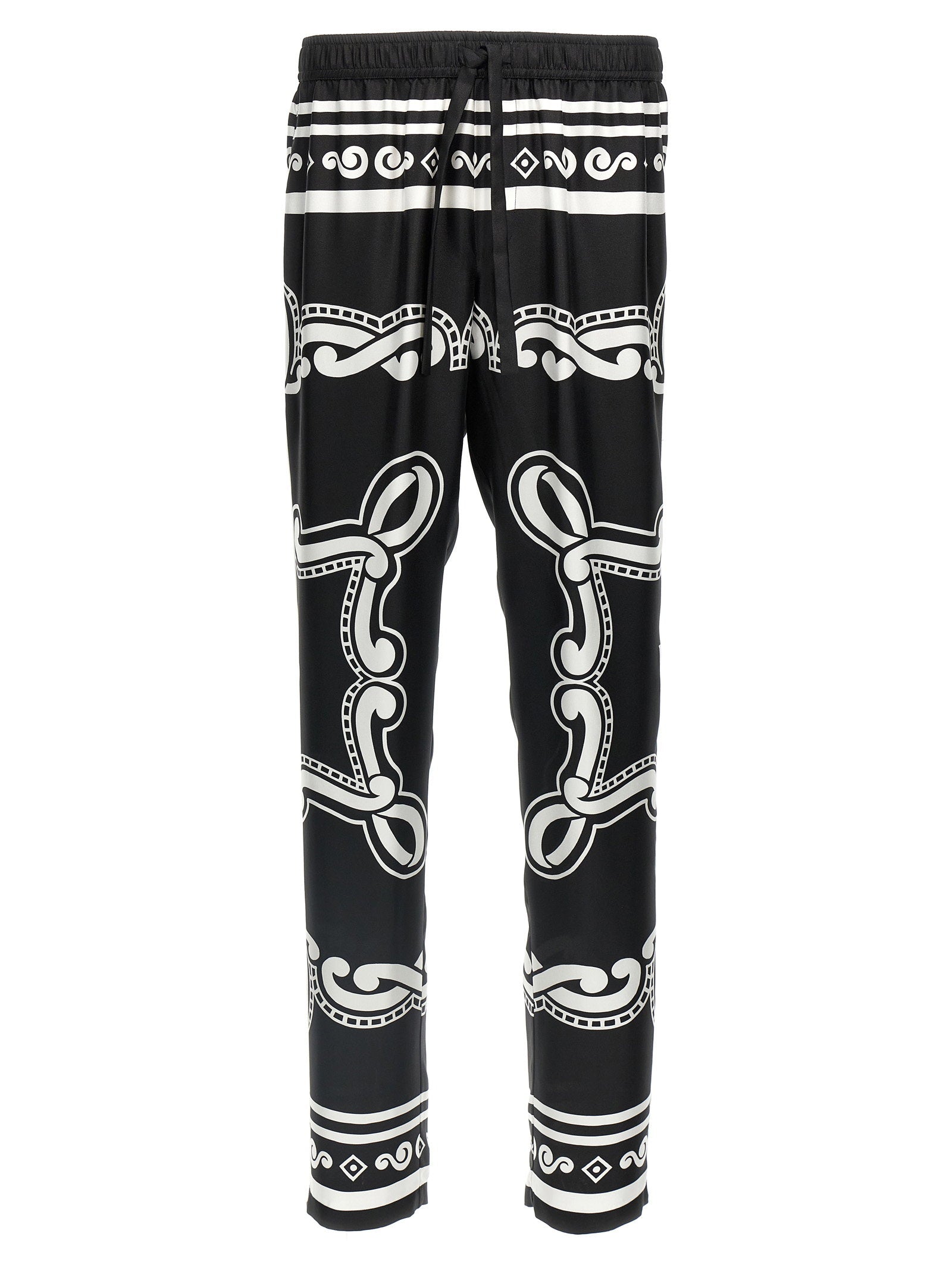 Bandana-Print Silk Trousers — Black