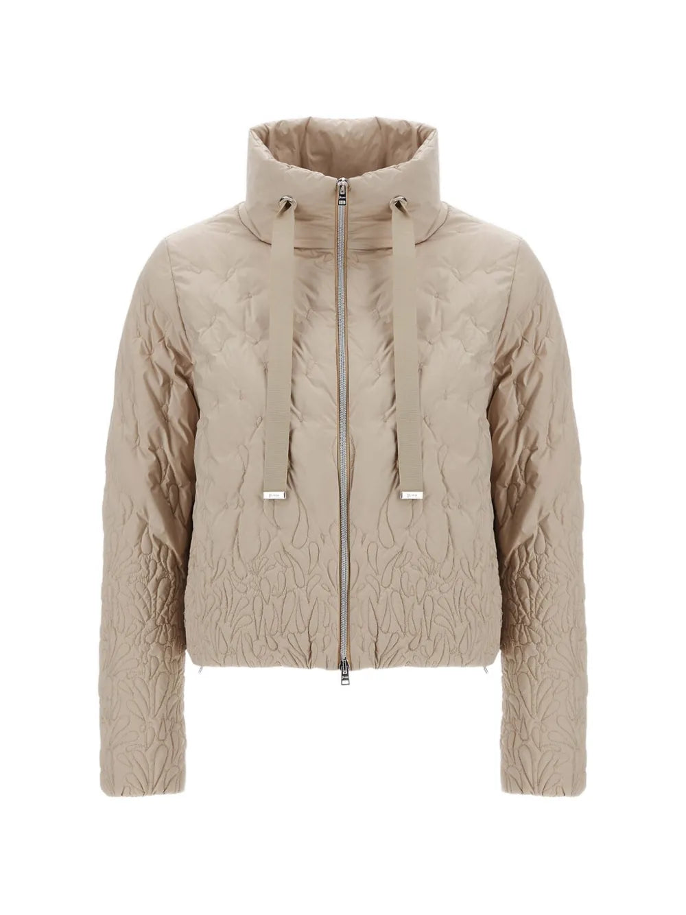 Quilted High-Neck Down Jacket — Beige