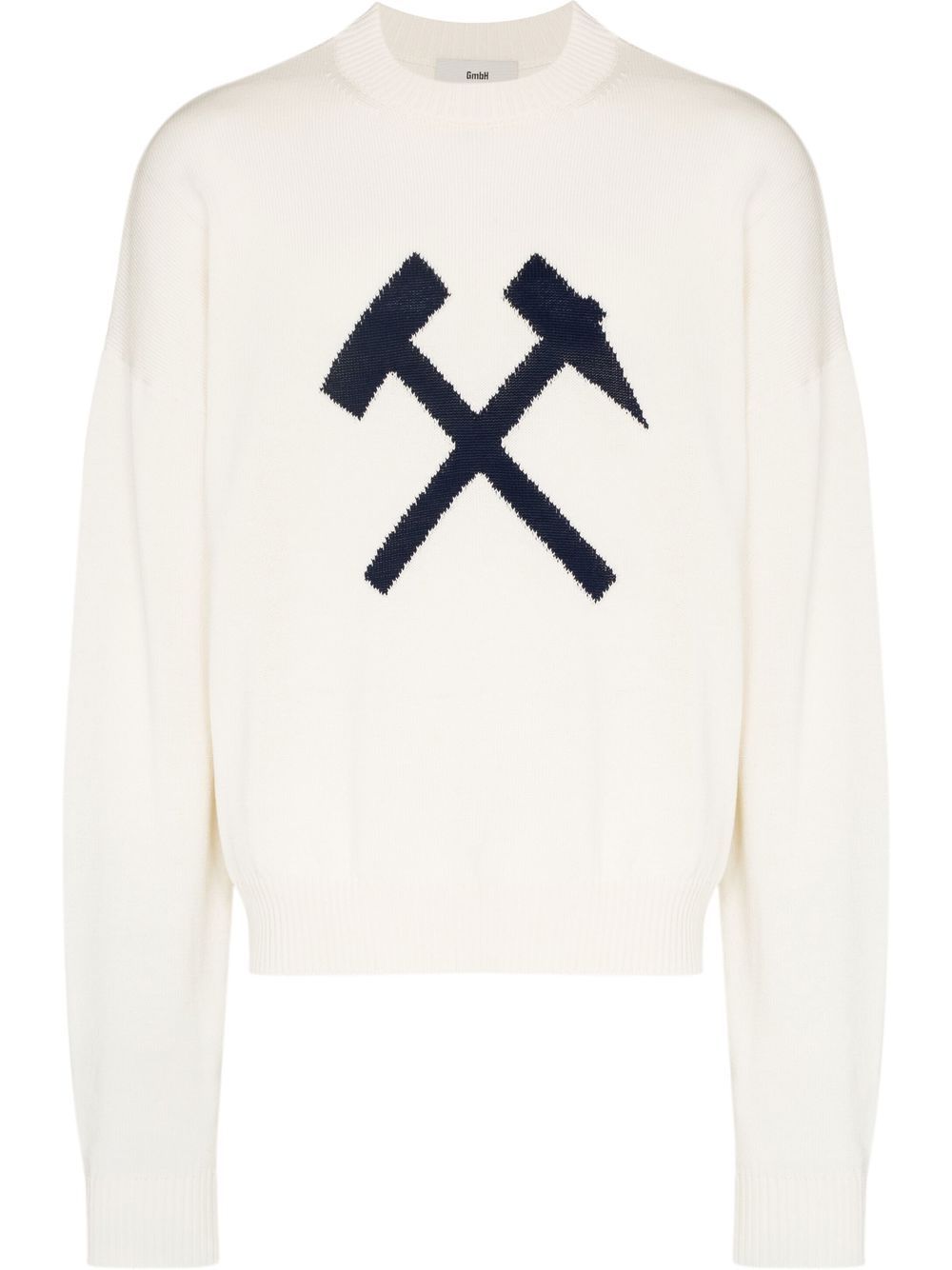 Intarsia-logo crew-neck jumper - White