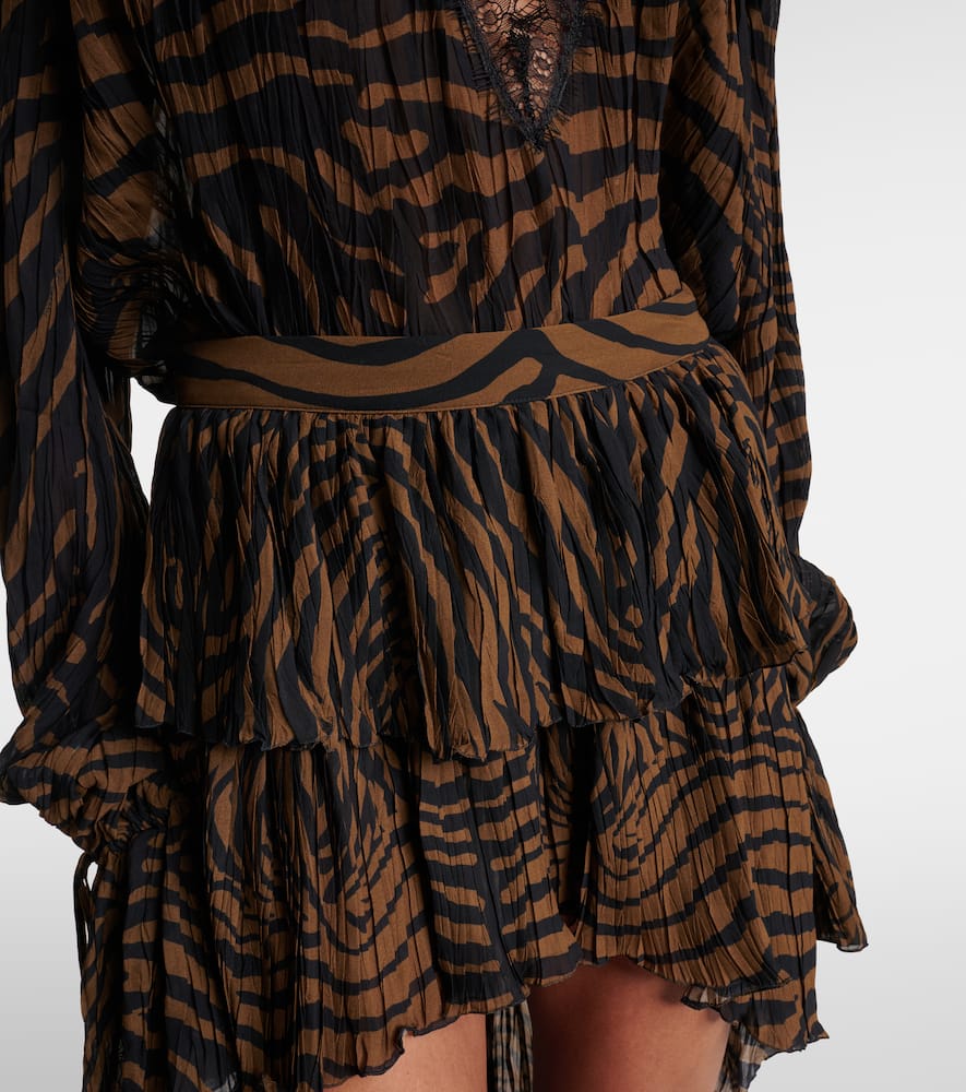 Asymmetric ruffled printed miniskirt