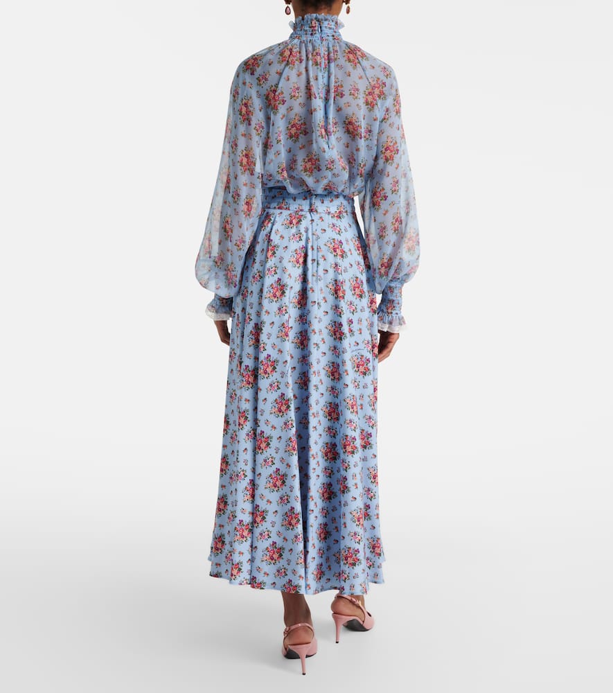 Floral silk-blend midi skirt