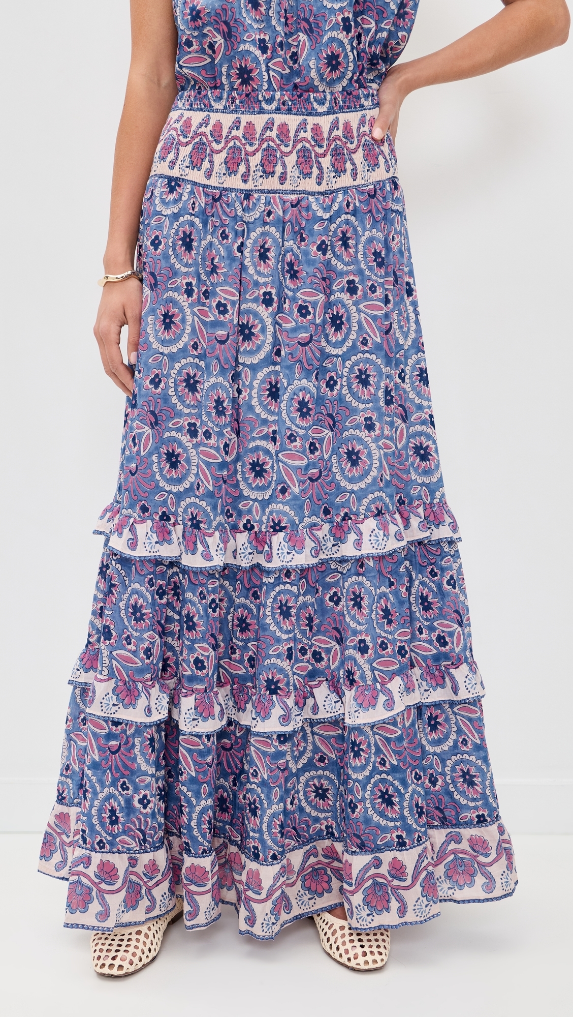 Paris Maxi Skirt Blue with Pink Flower