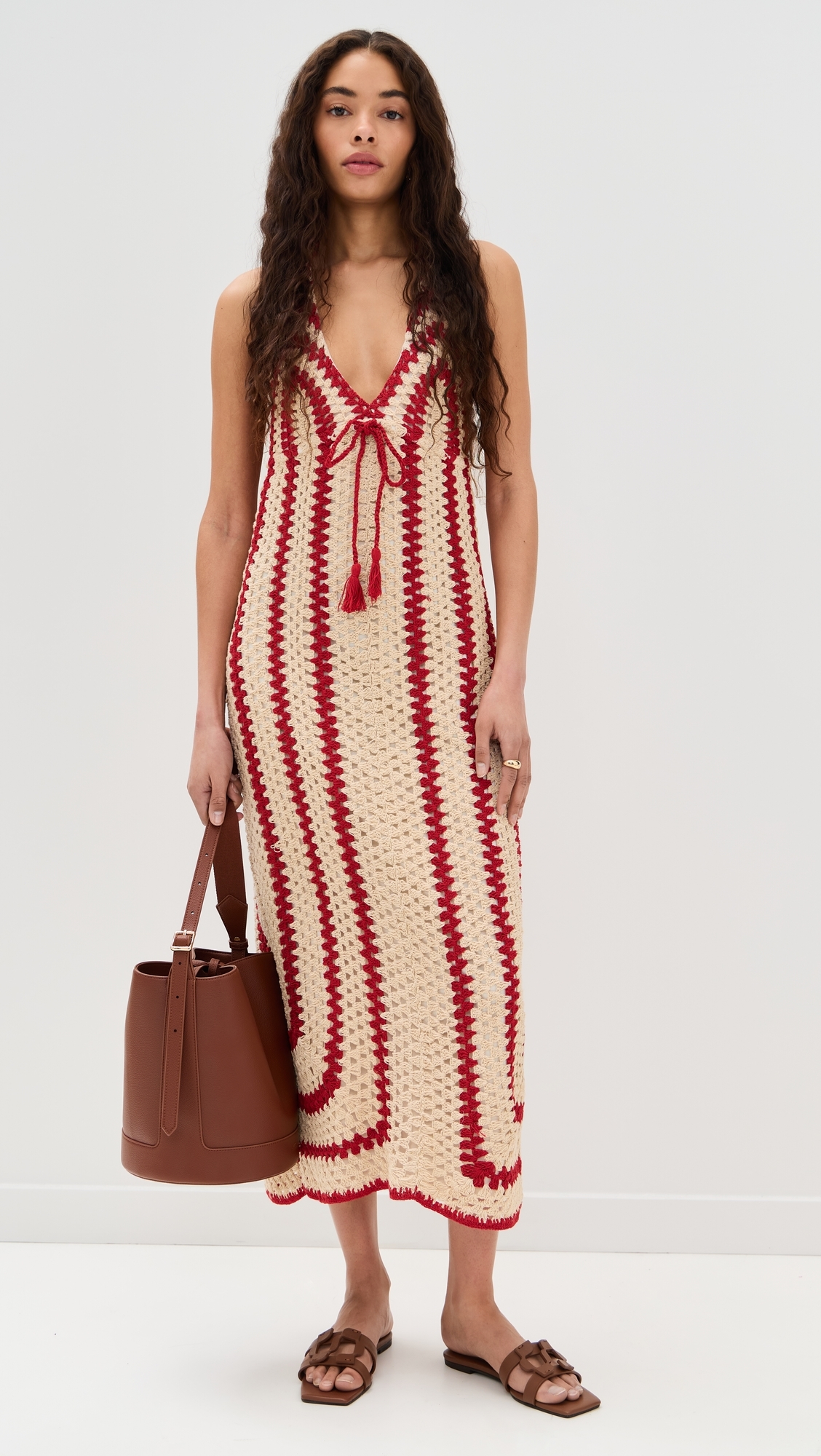 Georgie Crochet Midi Dress Cherry/Crème 